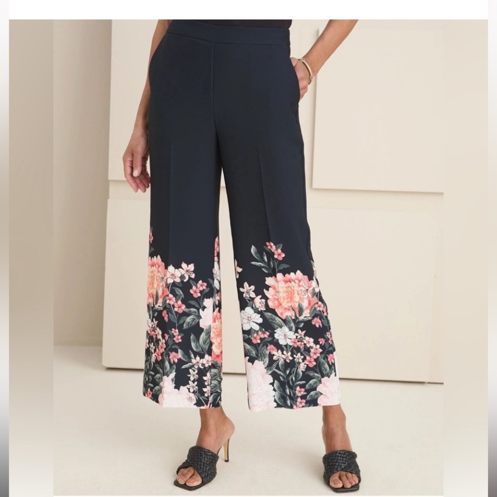 Chico's Navy Floral Wide Leg Pants